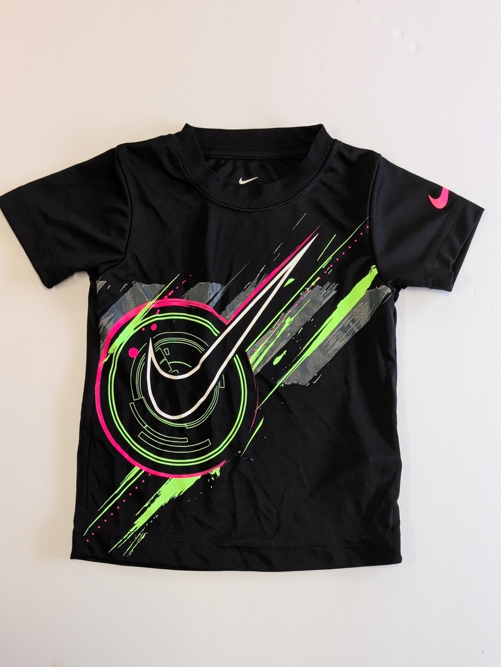 Nike Black Short Sleeve Tee with Pink & Neon Green Graphic